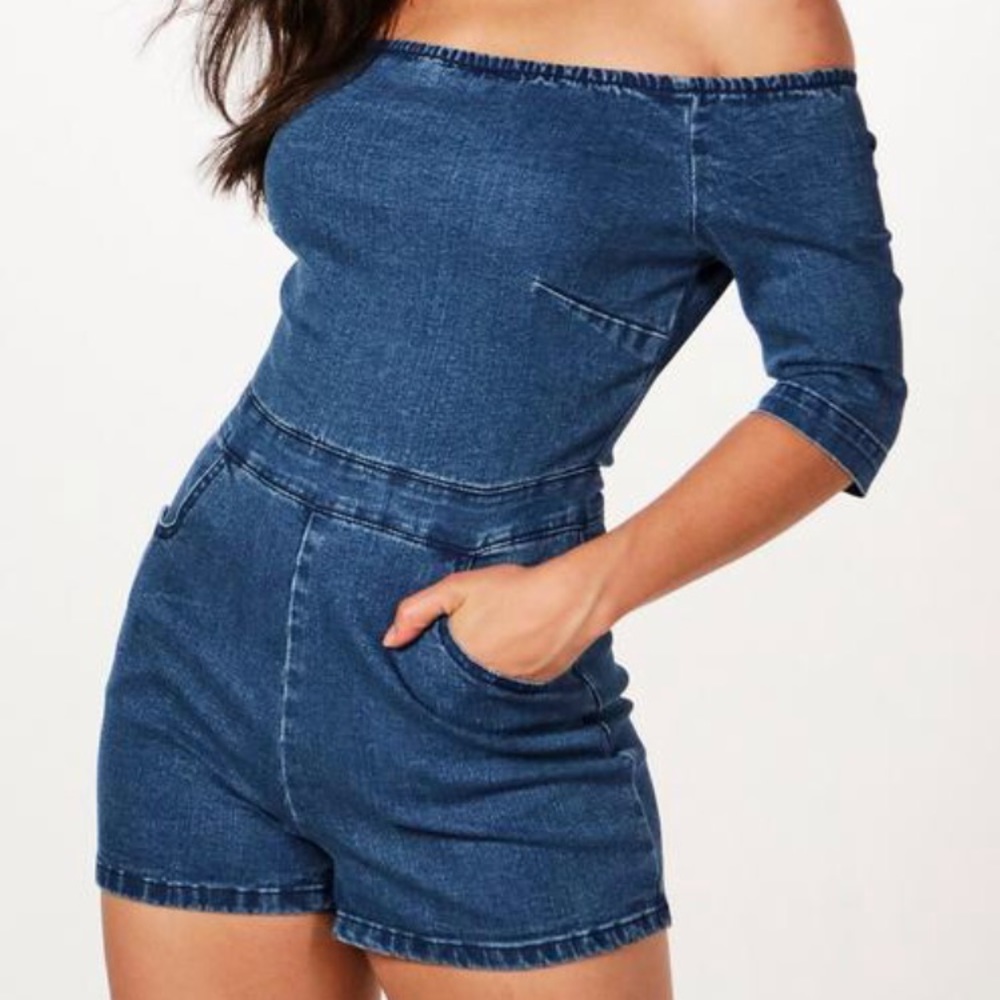 Bardot shoulder denim playsuit